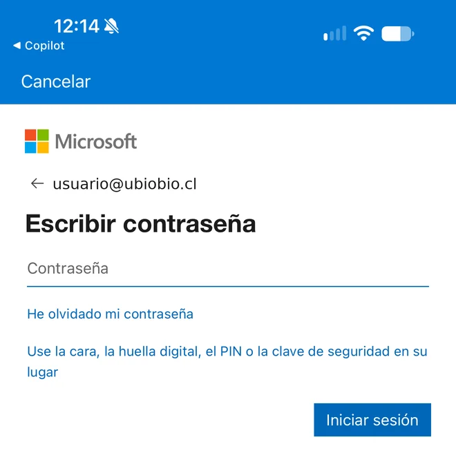 Pantalla Escribir contraseña de Microsoft con el botón Iniciar sesión