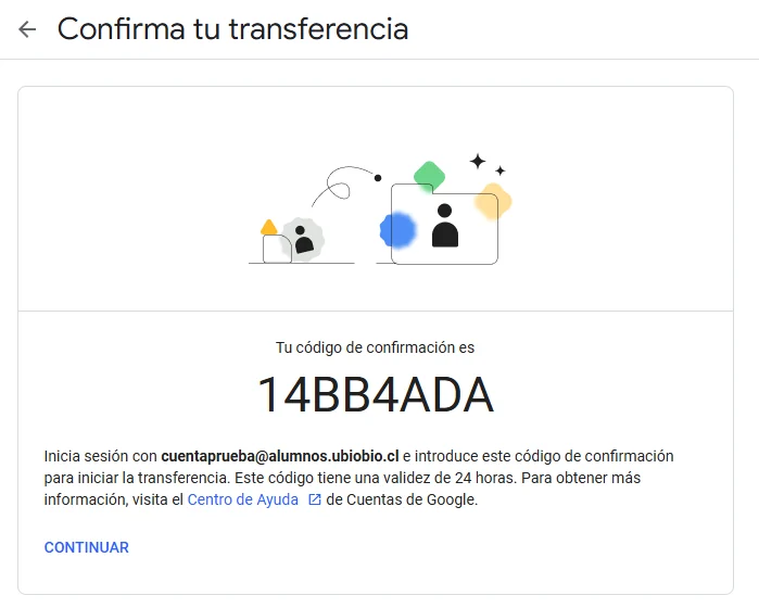 Página Confirma tu transferencia con el código de confirmación