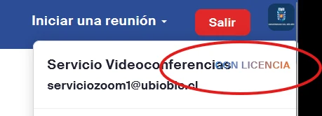 Perfil de usuario en Zoom REUNA con la indicación CON LICENCIA marcada